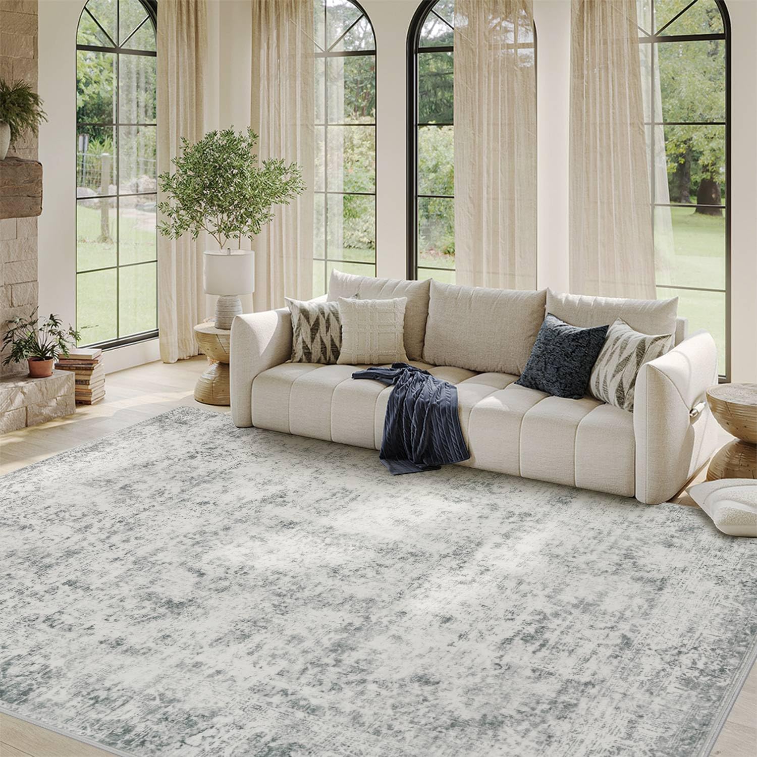 5x7 Area Rugs for Living Room Bedroom - Vintage Abstract Grey