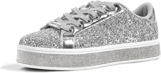 LUCKY STEP Women's Platform Glitter Sneakers for Stylish Comfort