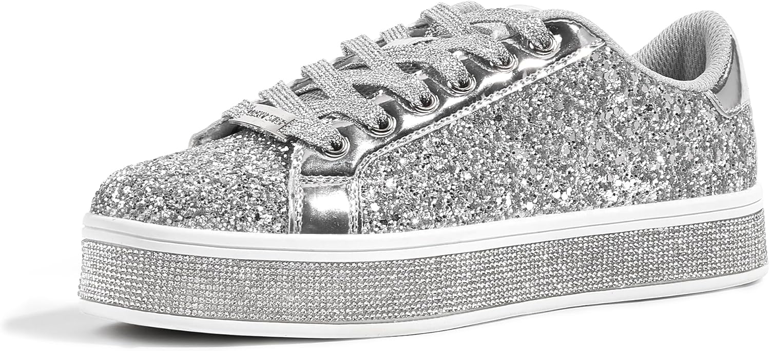 LUCKY STEP Women's Platform Glitter Sneakers for Stylish Comfort