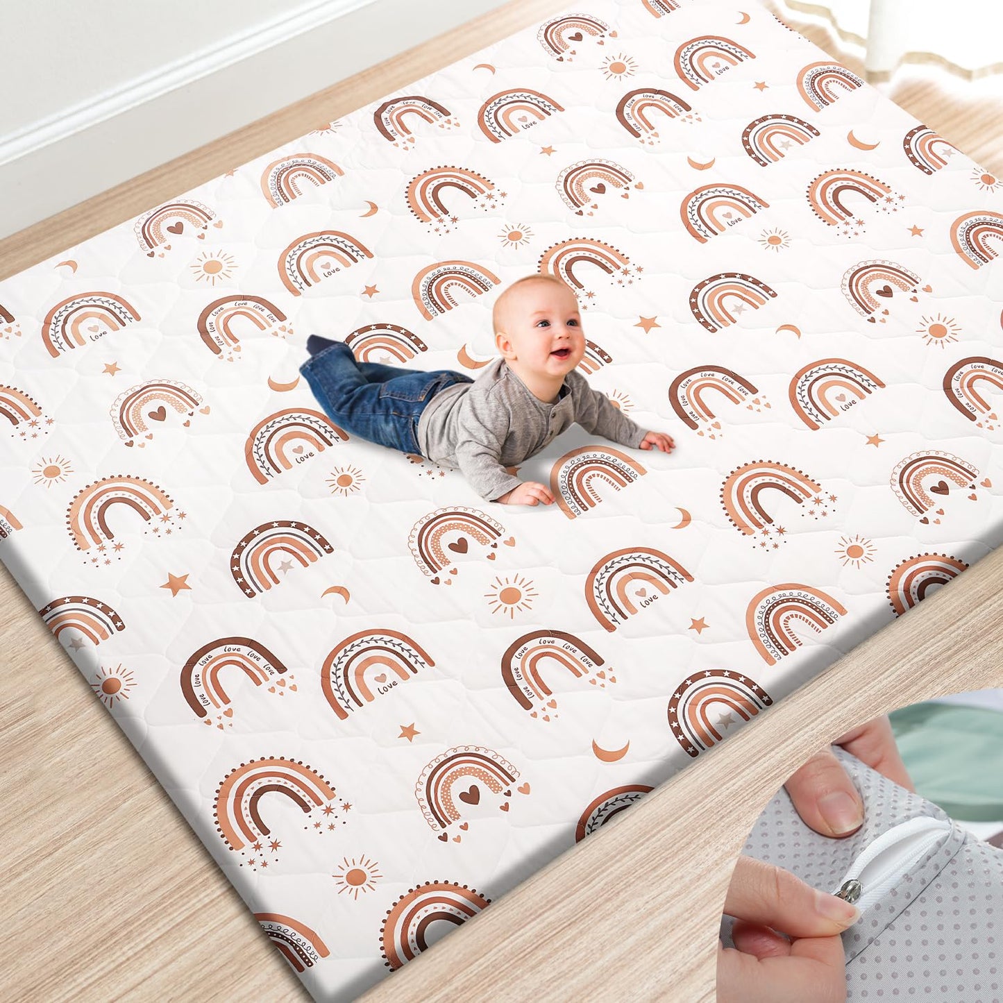 Premium Foam Baby Play Mat with Removable Cover for Safety