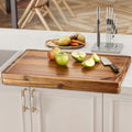 Acacia Wood Cutting Board with Handle for Meat and Cheese