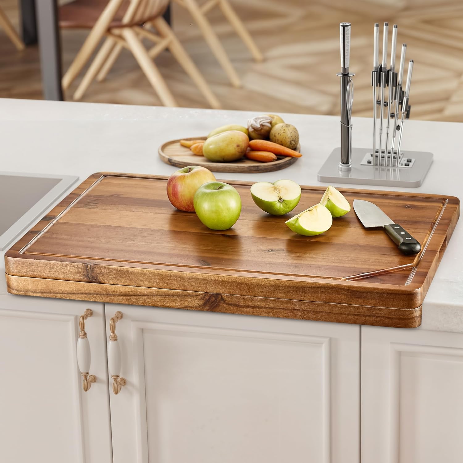 Acacia Wood Cutting Board with Handle for Meat and Cheese