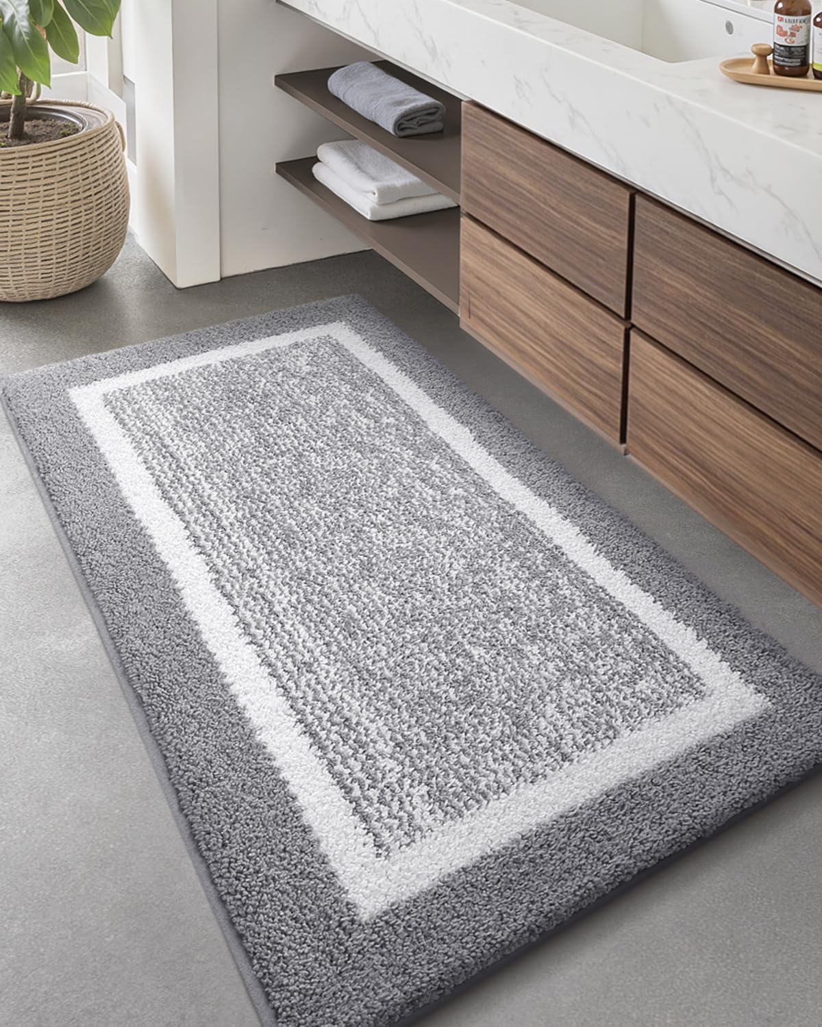 Color&Geometry Long Bathroom Rugs Runner Non Slip 24x59 in Gray