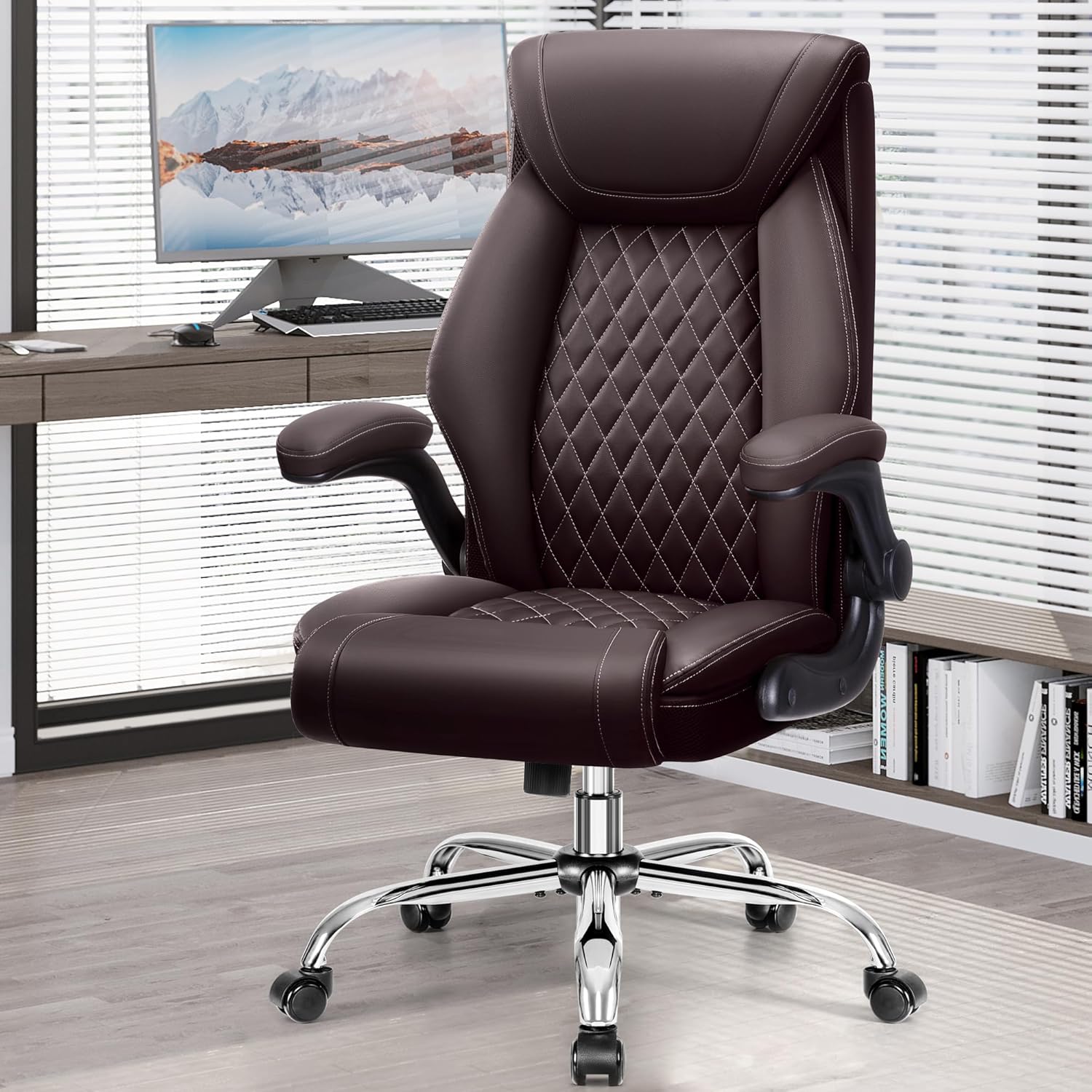 BestGlory High Back Leather Office Chair - Lumbar Support & Rocking Function