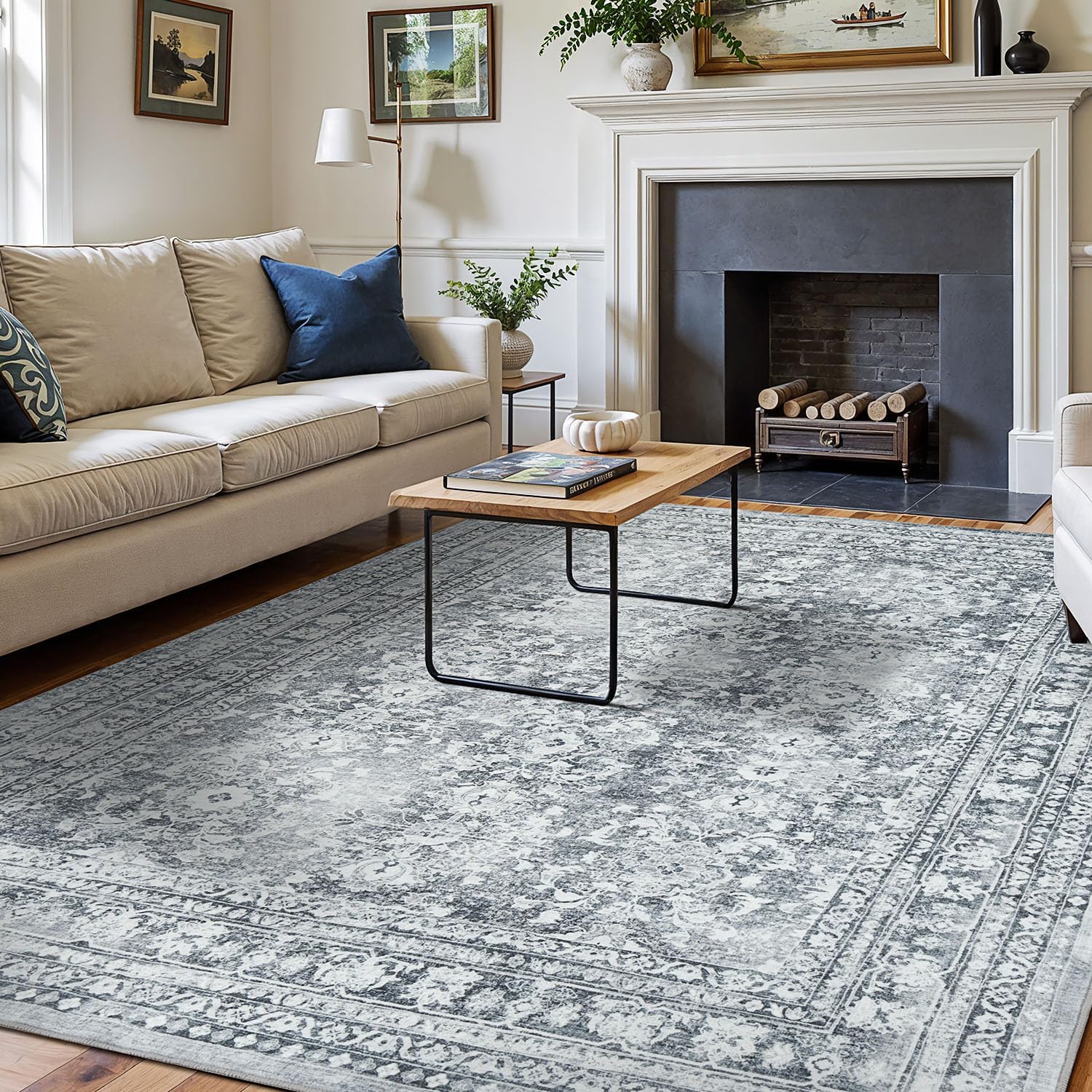 Vintage Grey 5x7 Area Rugs for Living Room by Lessymo