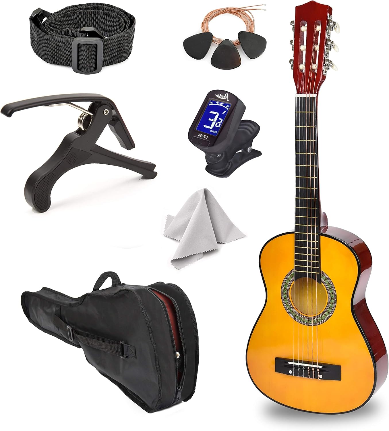 30 Left Handed Wood Guitar for Kids with Case and Accessories