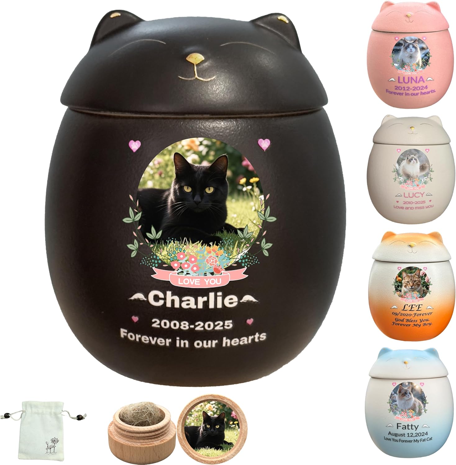 Custom Cat Urn for Ashes - Personalized Ceramic Pet Urn