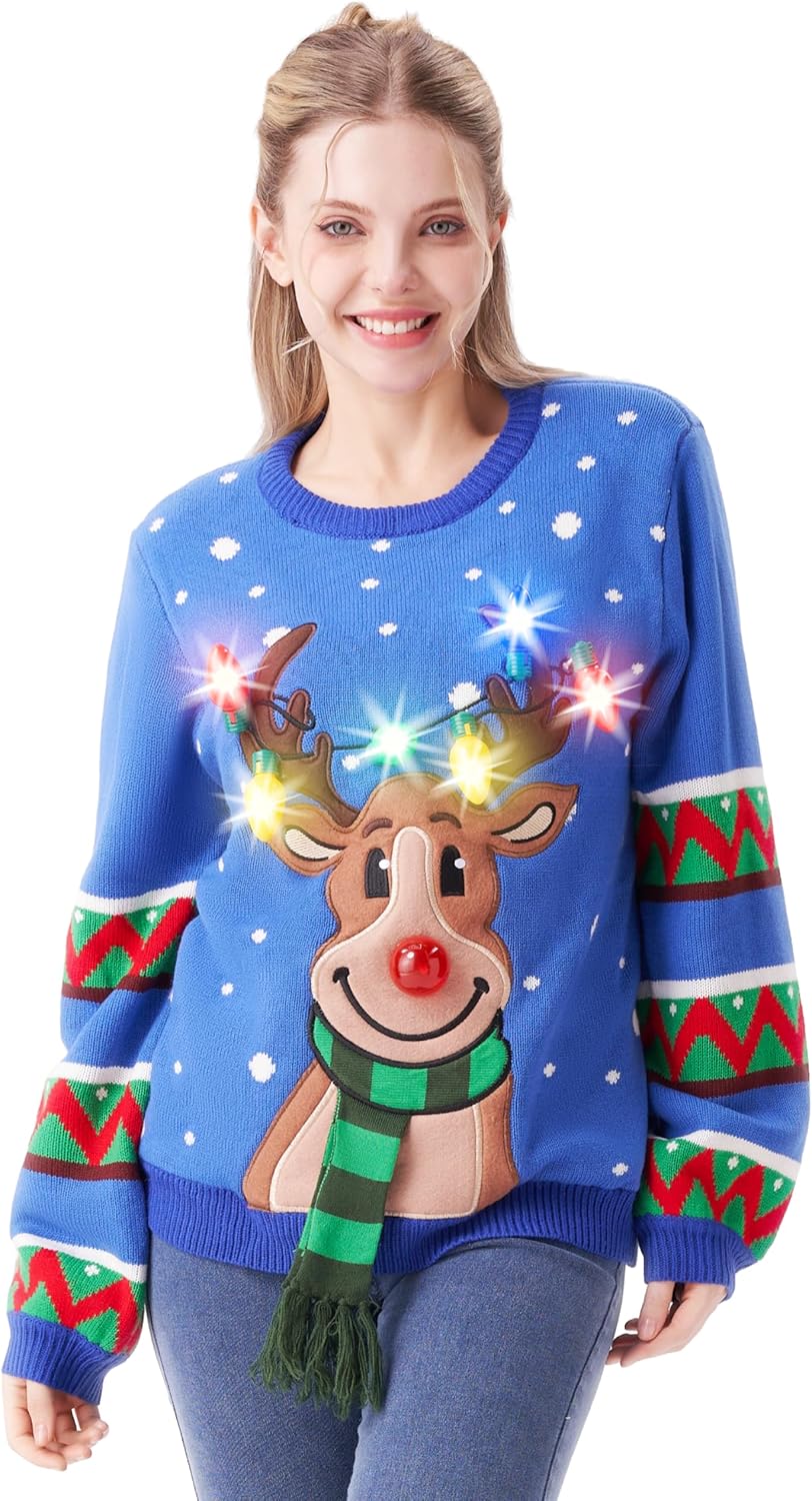 LED Light Up Christmas Sweater for Couples and Kids 2025