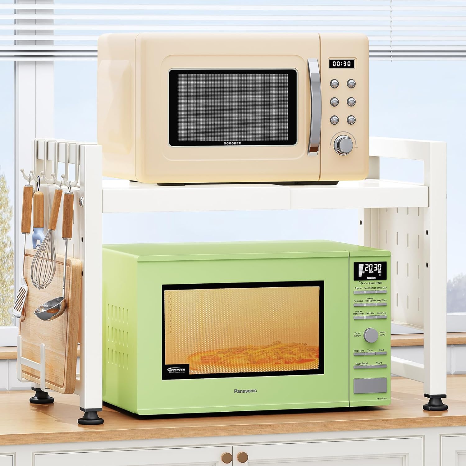 Expandable Microwave Stand for Kitchen Storage and Organization