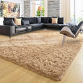 Ompaa Beige 8x10 ft Large Area Rug - Fluffy Shag Living Room Carpet