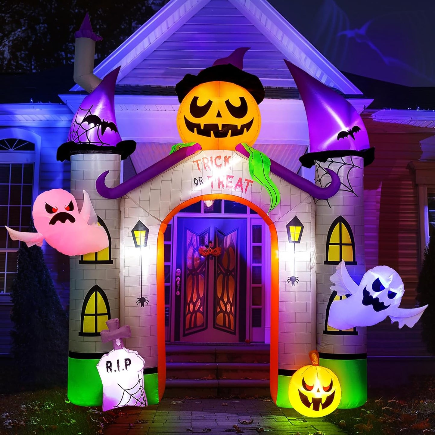 11FT Giant Halloween Inflatable Pumpkin Castle Archway for Spooky Fun