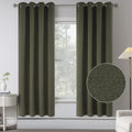 Olive Green Blackout Faux Linen Textured Curtain Draperies