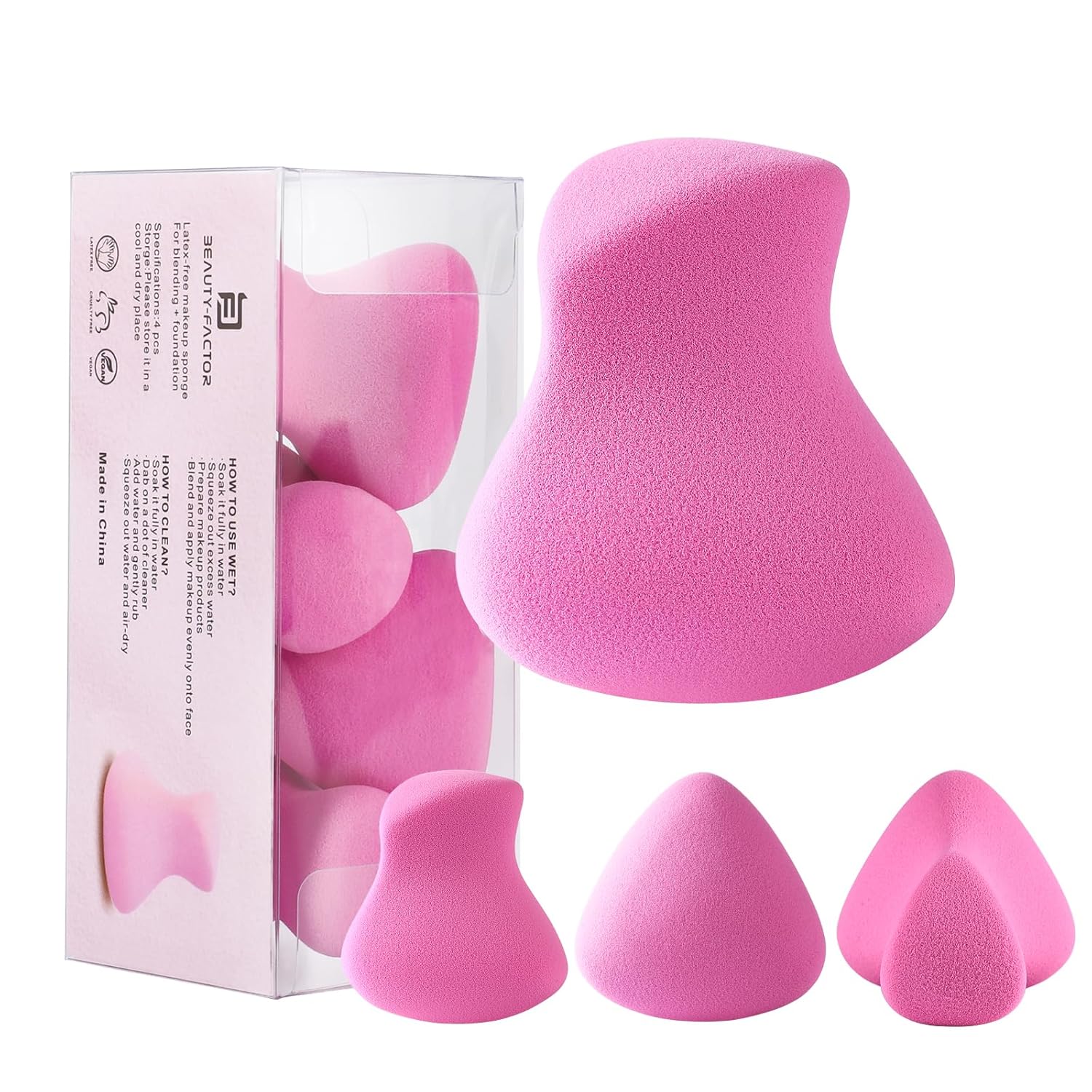 4 Pack Latex-Free Makeup Sponges for Flawless Foundation - BEAUTYFACTOR