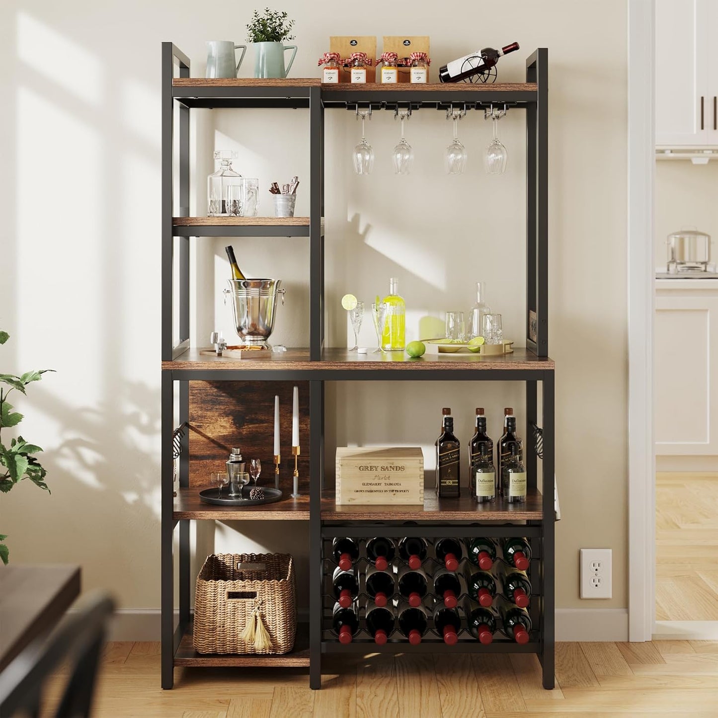 YITAHOME Kitchen Microwave Bakers Stand with Wine Rack Storage