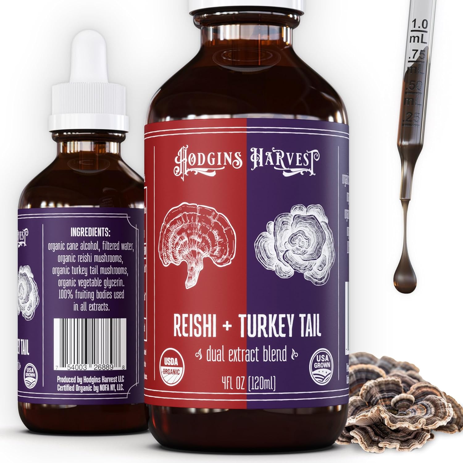 Hodgins Harvest Reishi + Turkey Tail Tincture for Wellness