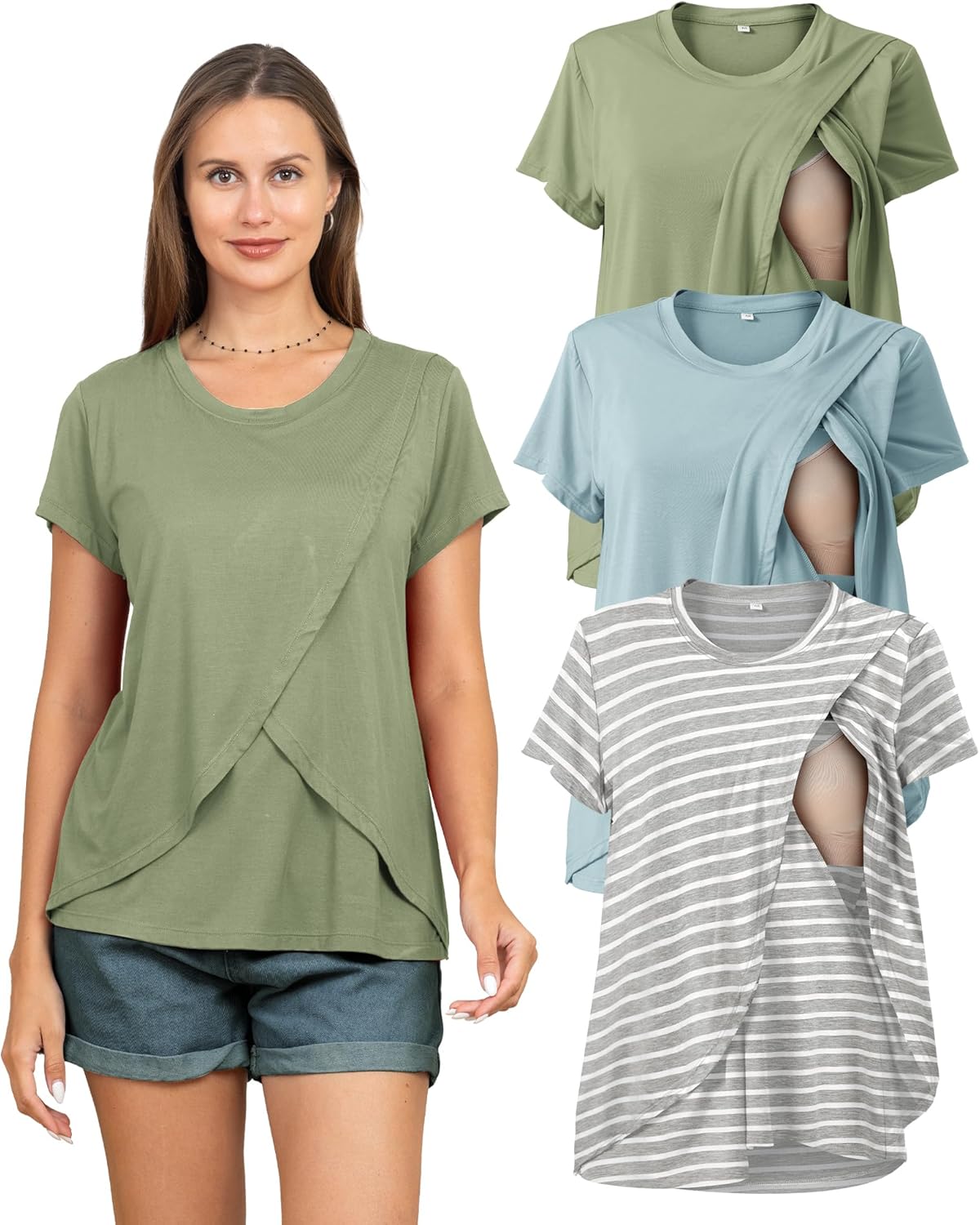 Rnxrbb Women's Nursing Tops 3 Pack for Summer Breastfeeding