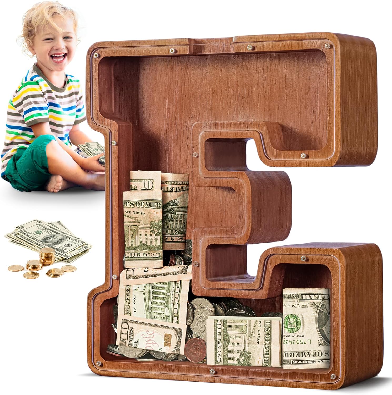 Large Wooden Piggy Bank for Kids and Adults - Personalized Savings