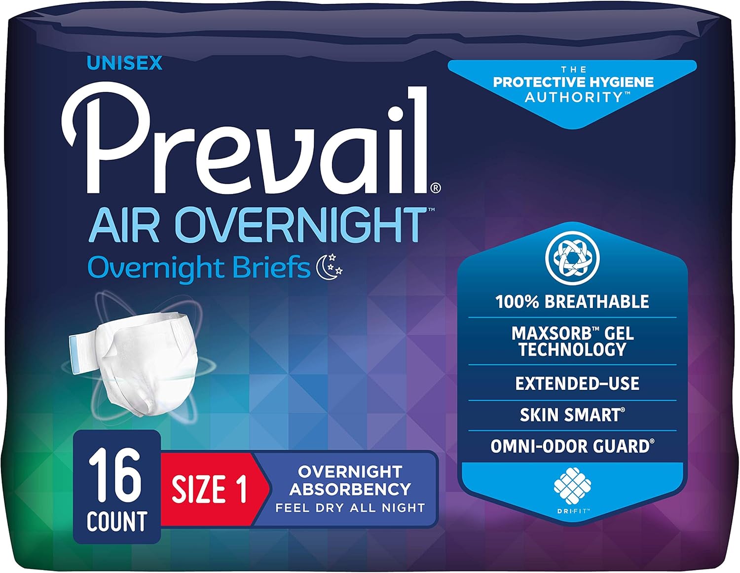 Prevail AIR Overnight Incontinence Briefs - 20 Count Bag for Maximum Absorbency!