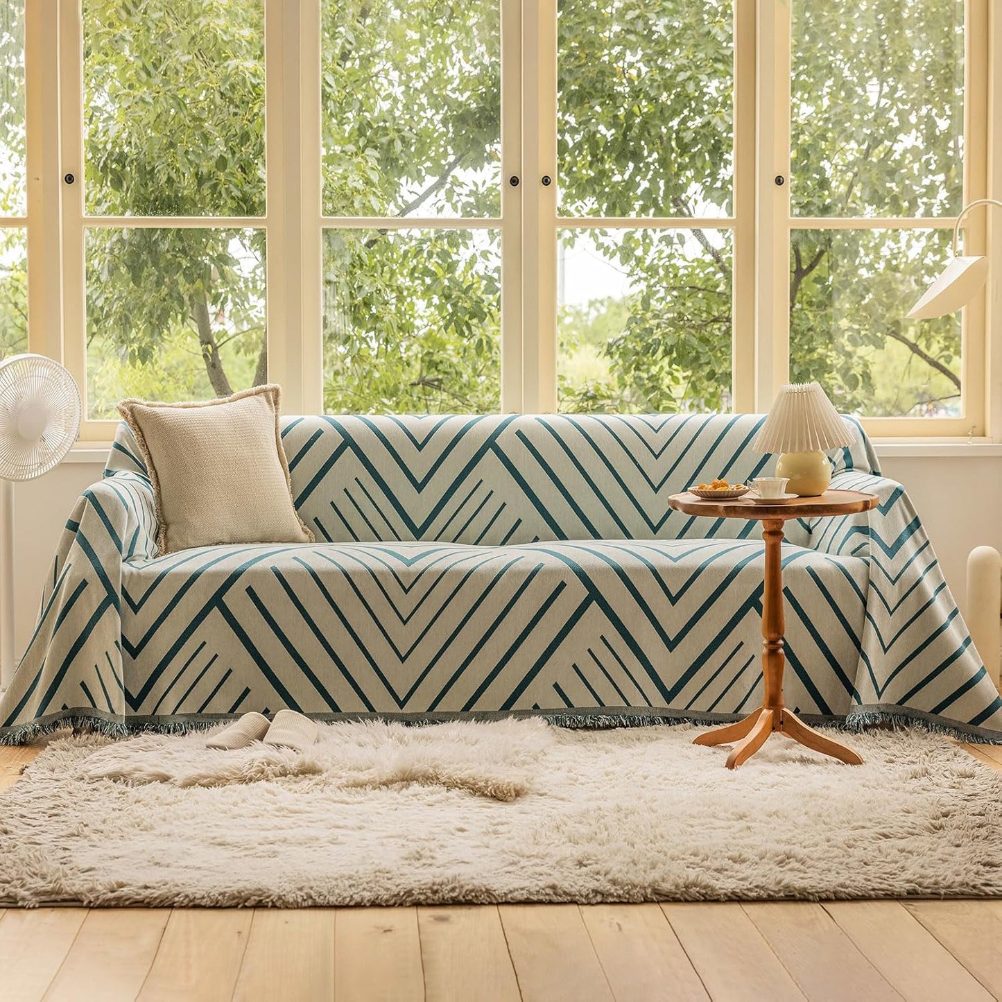 Bohemian Chenille Couch Cover for 2 Cushion Sofa 71ftin x 118ftin