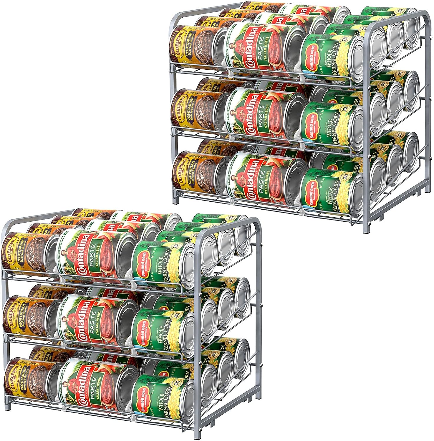 BTY Can Organizer for Pantry Stackable 2 Pack - Silver Storage