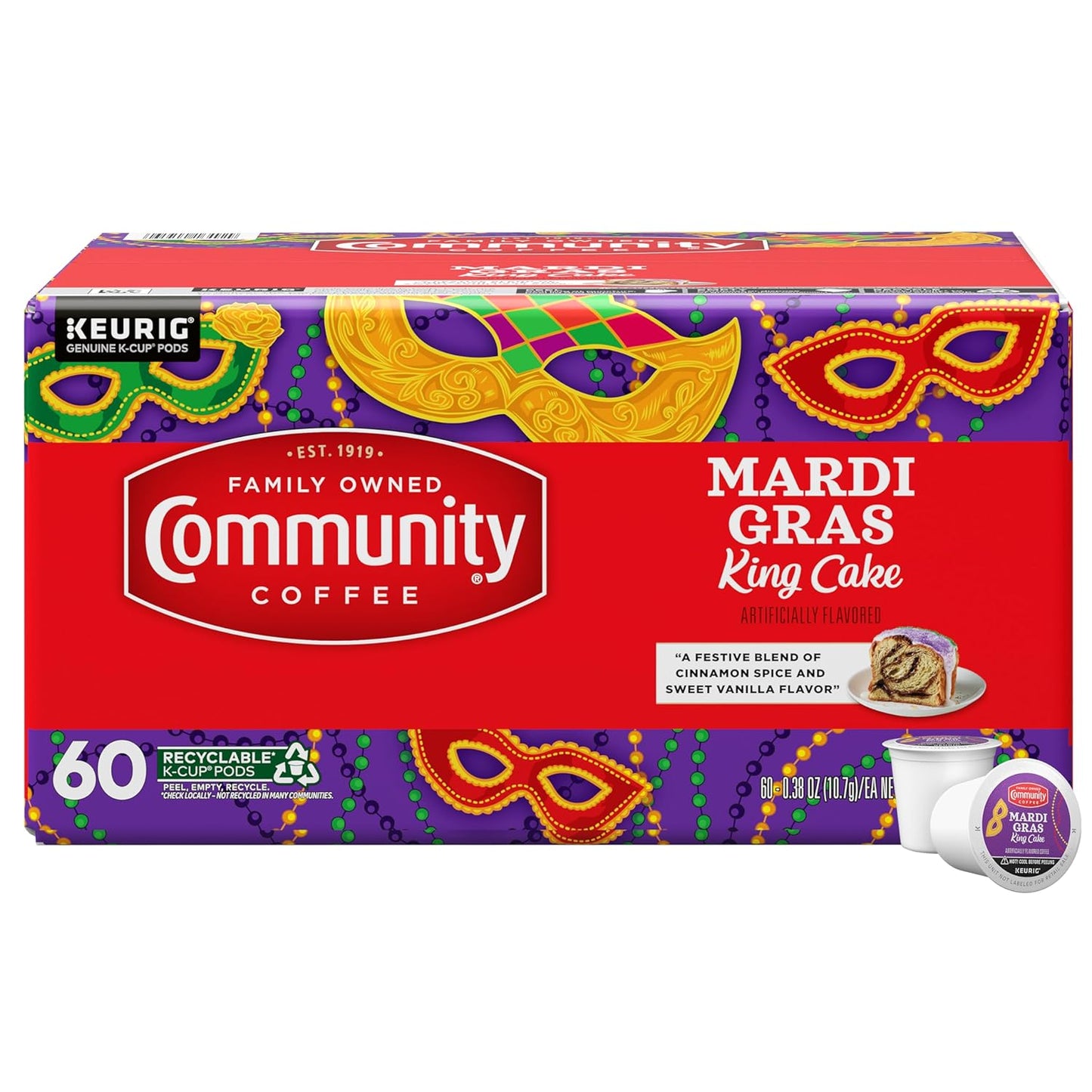 Mardi Gras King Cake Flavored Coffee Pods for Keurig Brewers