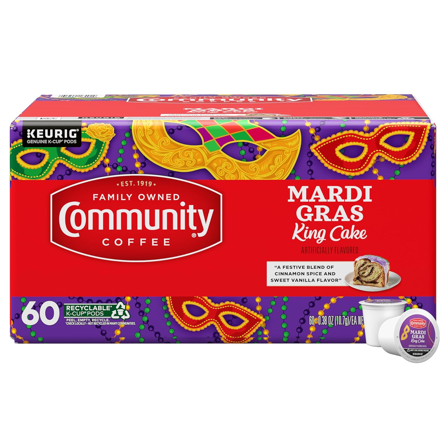 Mardi Gras King Cake Flavored Coffee Pods for Keurig Brewers