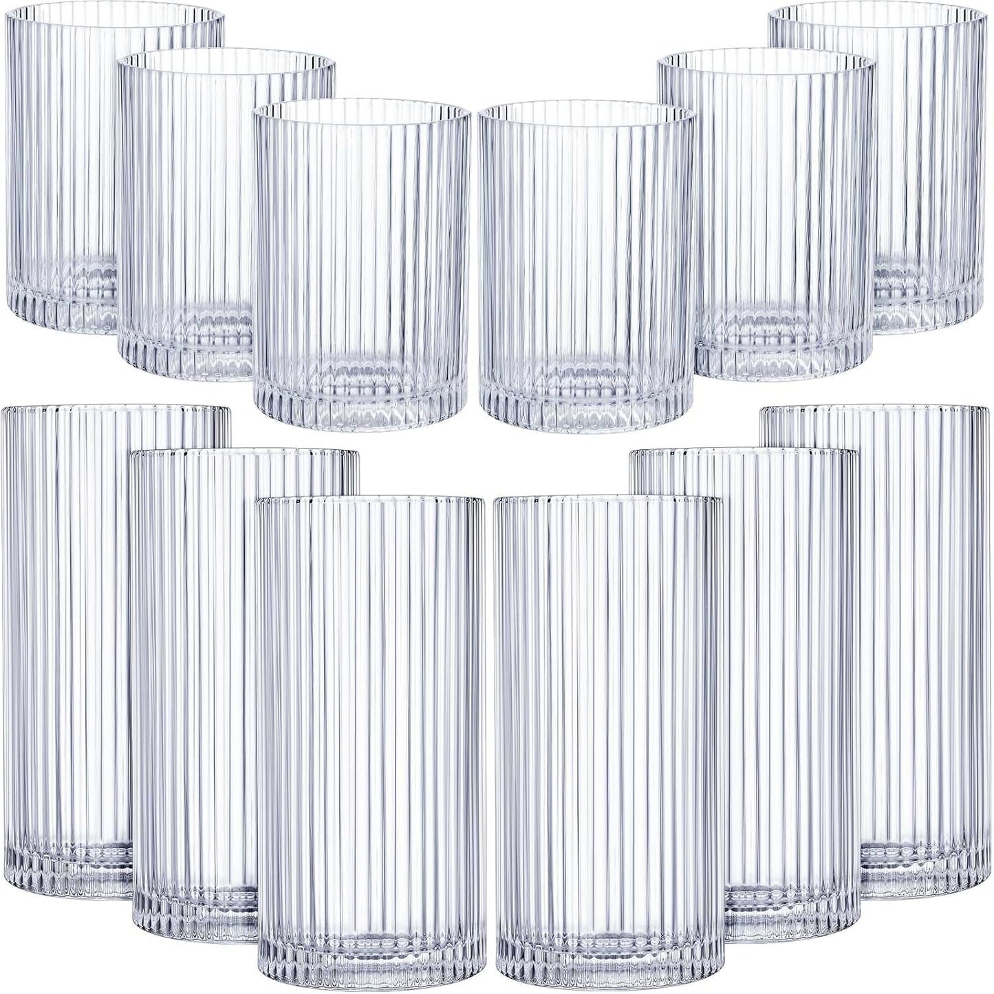Ribbed Drinking Glasses Set for Vintage Cocktail Experience