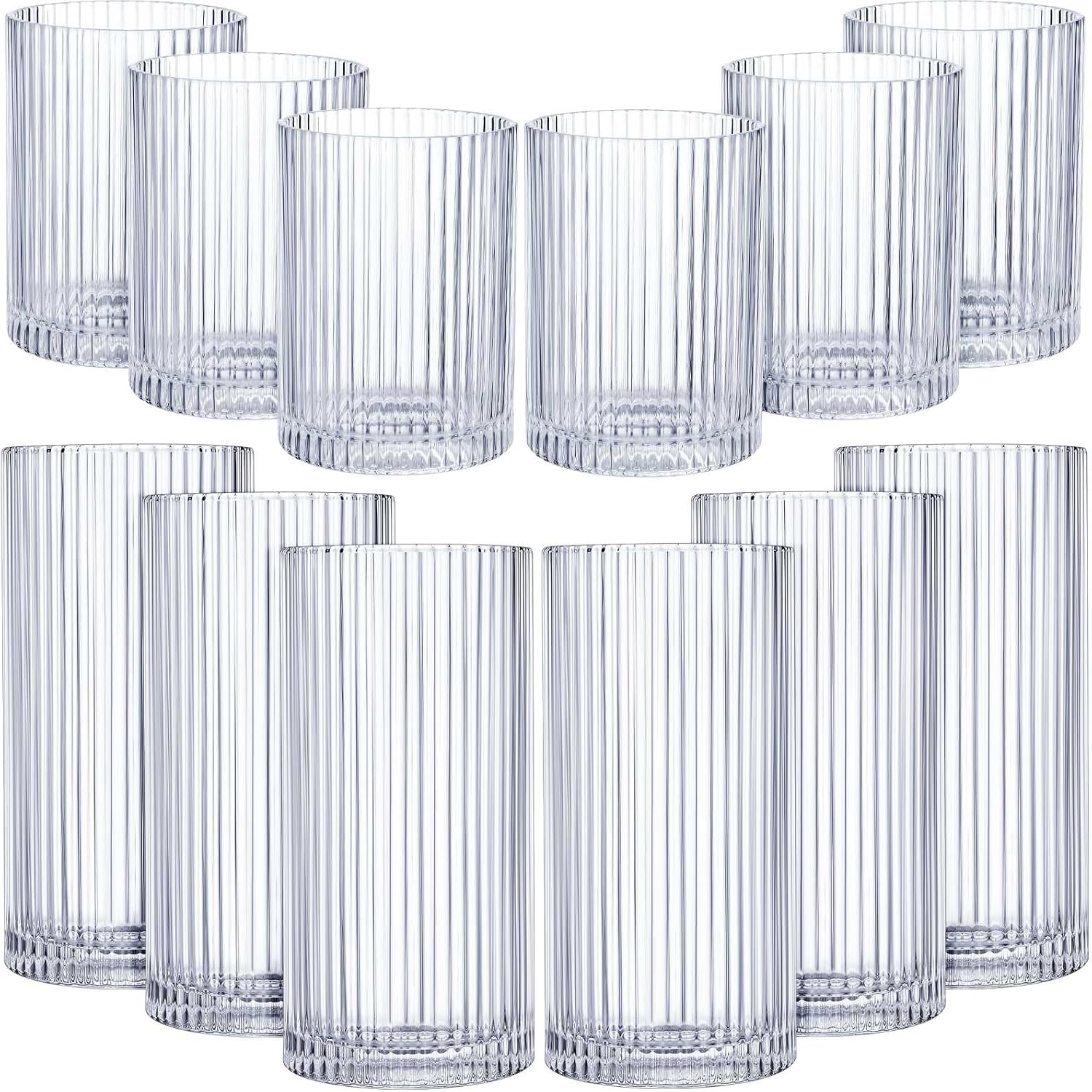 Ribbed Drinking Glasses Set for Vintage Cocktail Experience