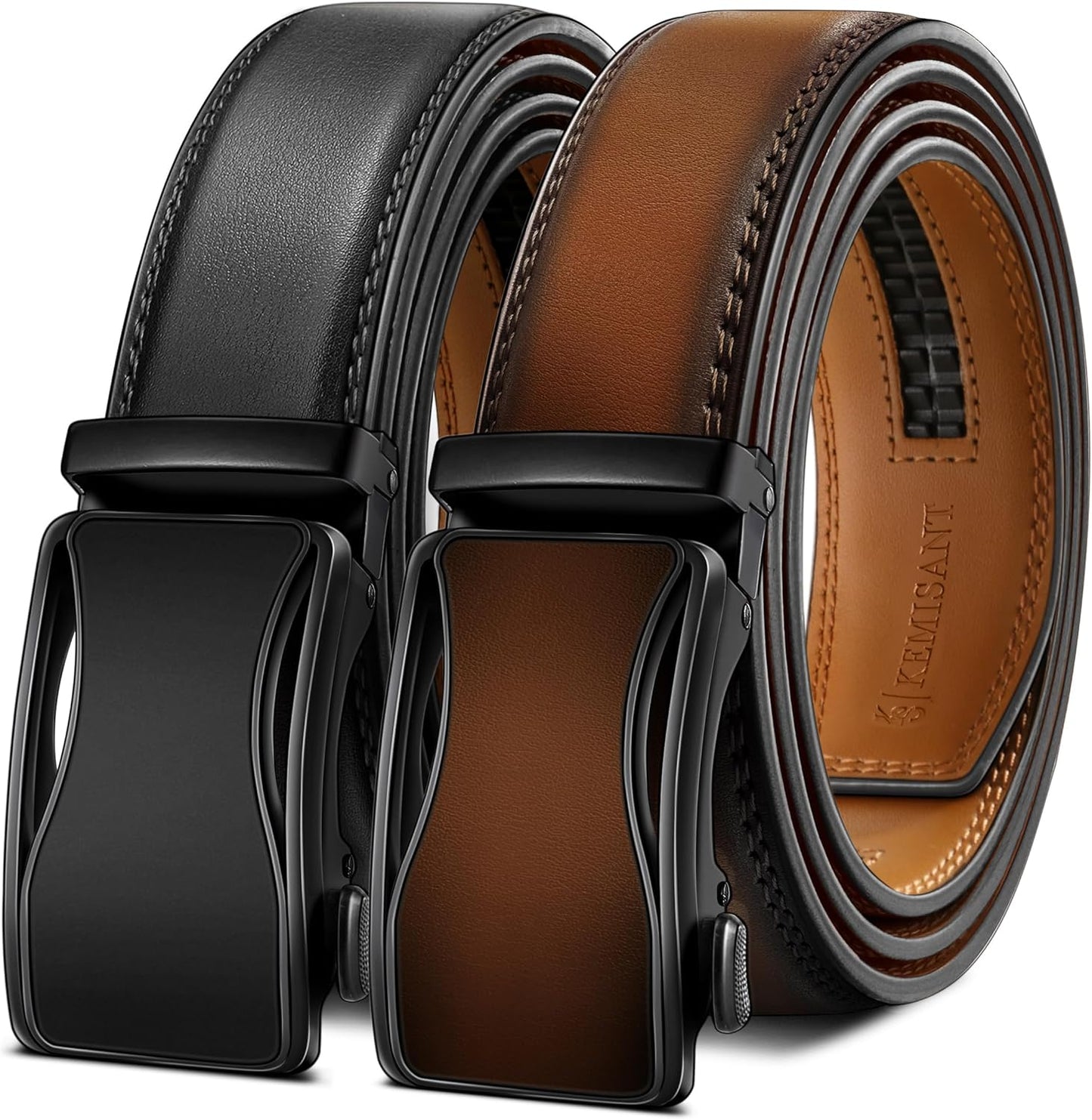 KEMISANT Mens Ratchet Belt - Adjustable Sliding Dress Belt