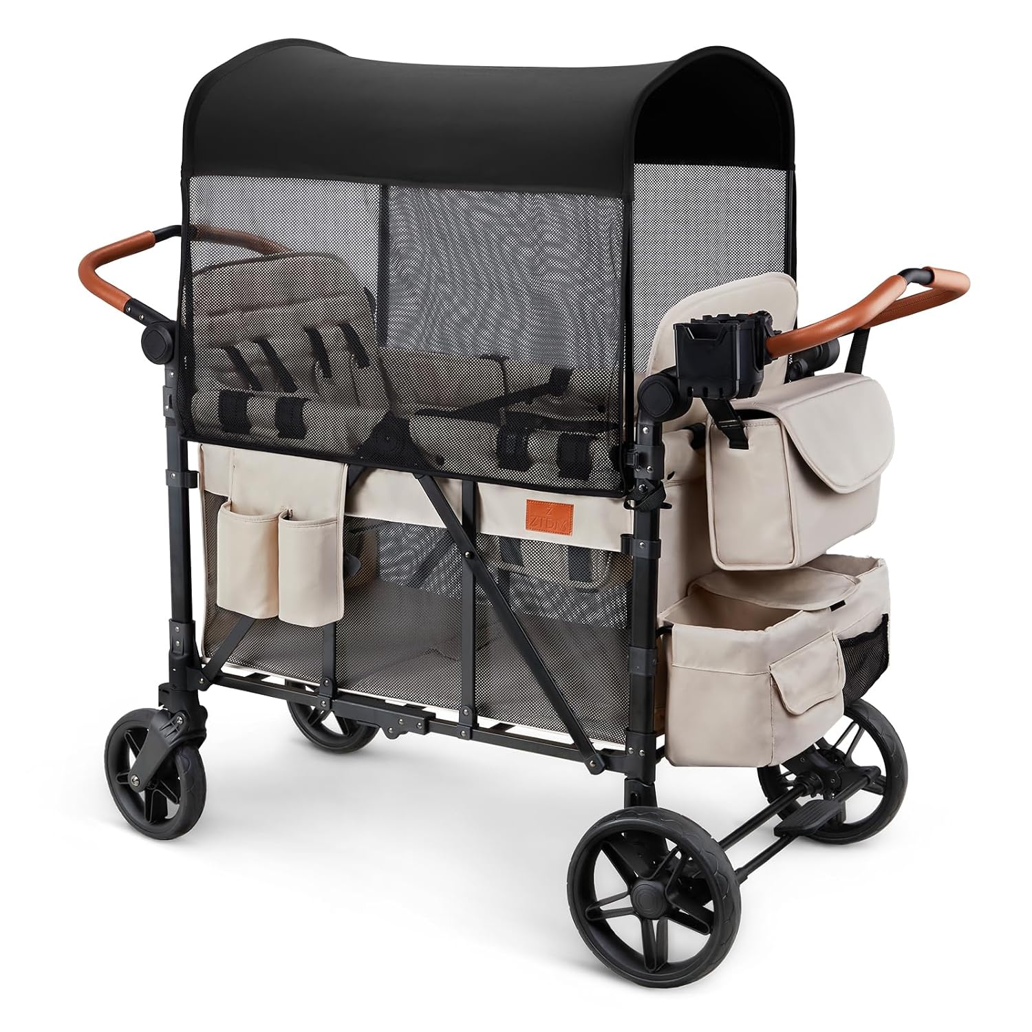 All-Terrain Wagon Stroller for 4 Kids with Canopy & Organizer