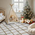 Fluffy Rug for Bedroom, 5X7Feet Stripe Checkered Design