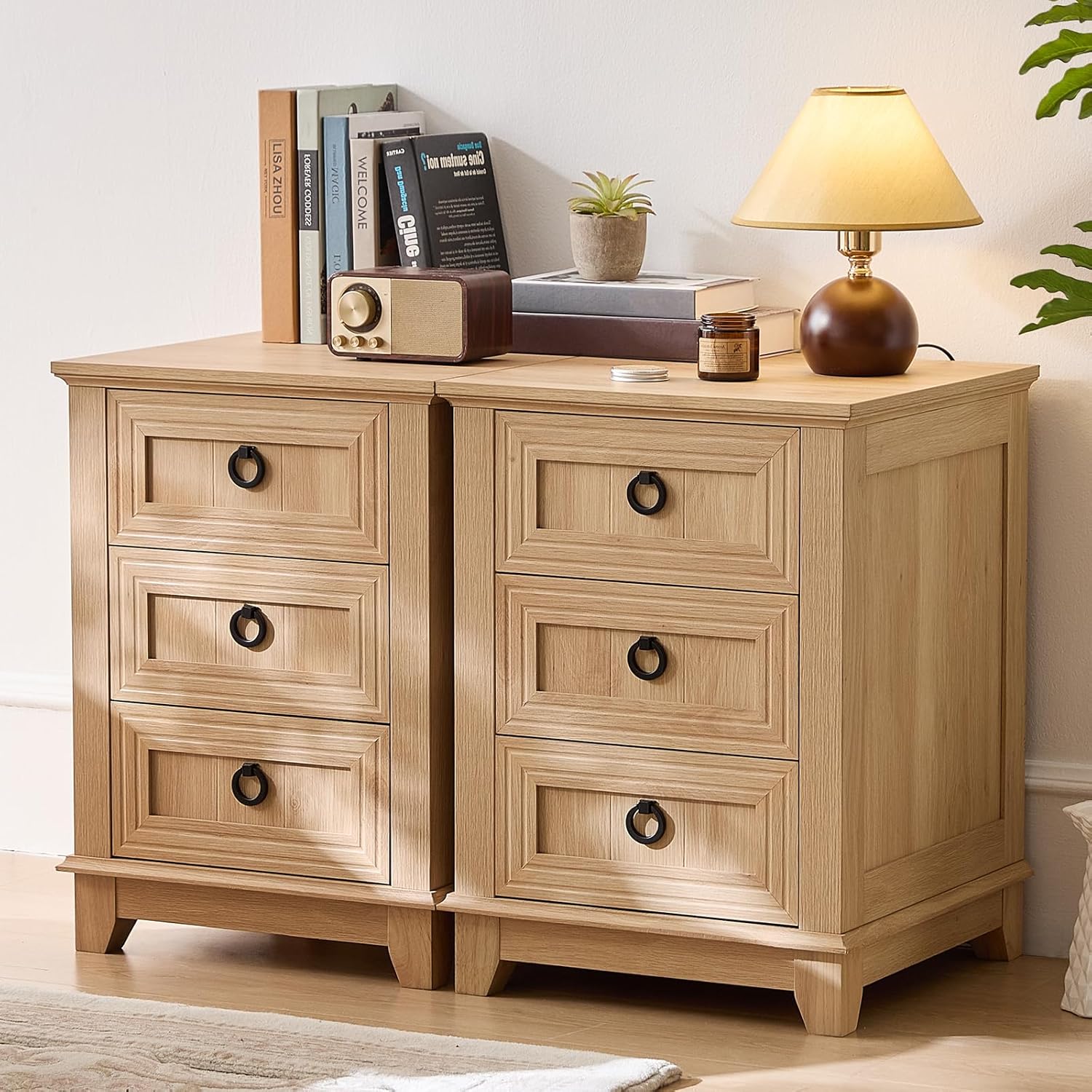 18 in Farmhouse Night Stands Set of 2 with 3 Drawers