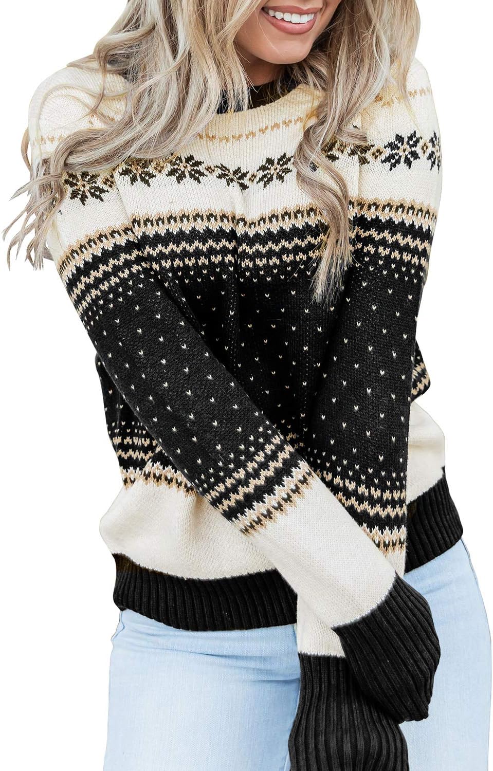 Ugly Christmas Tree Reindeer Holiday Knit Sweater for Women