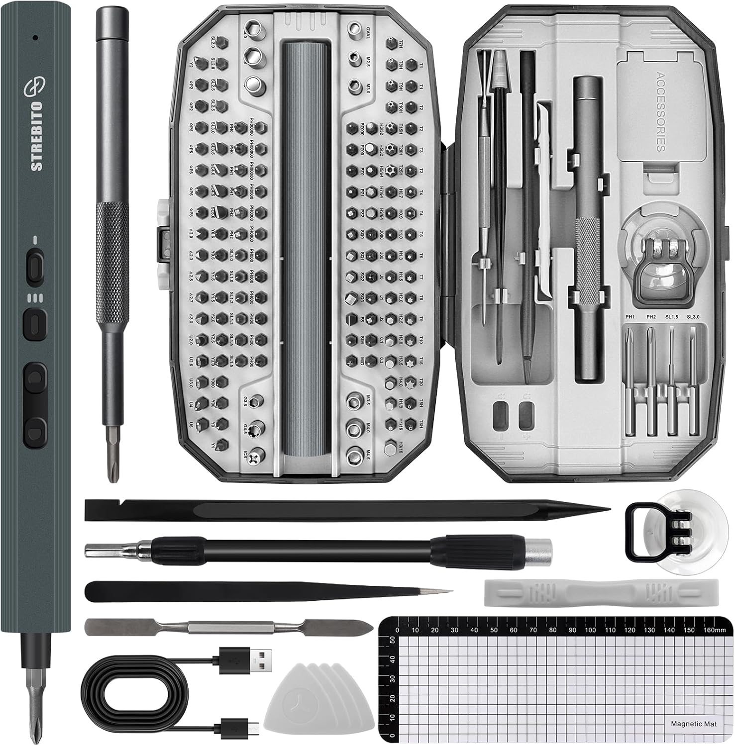STREBITO Mini Electric Screwdriver Set with 155 Tools for Precision