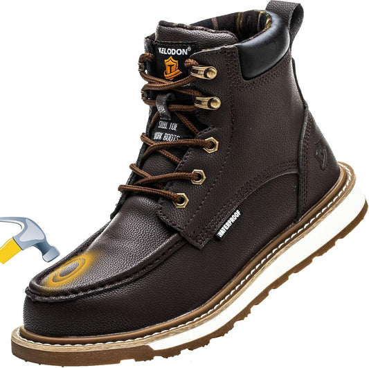 KELODON Waterproof Steel Toe Boots for Men - Durable Work Shoes