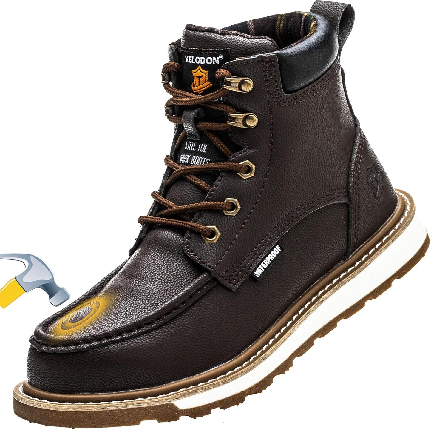 KELODON Waterproof Steel Toe Boots for Men - Durable Safety Footwear