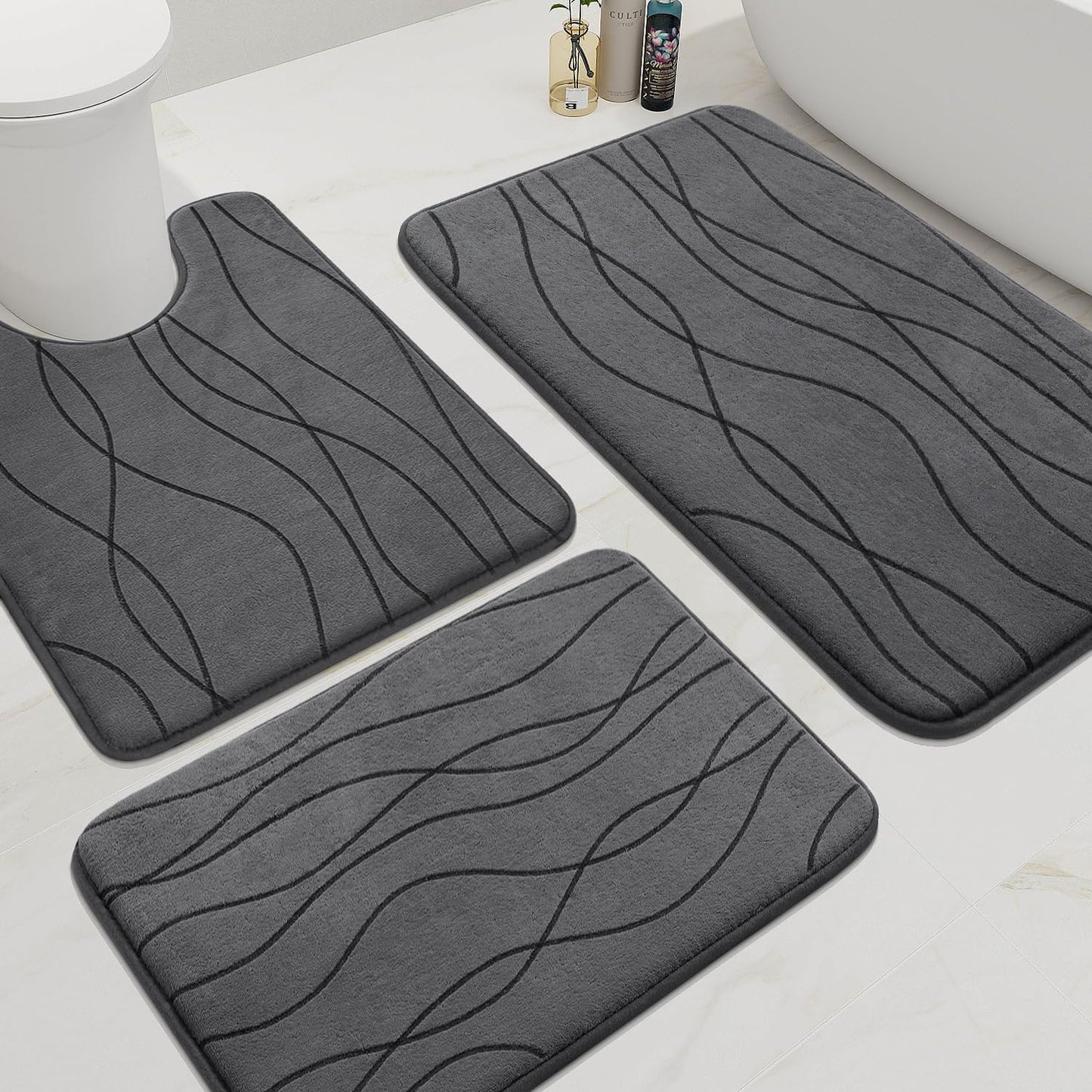 YIHOUSE Memory Foam Bathroom Rug Set - Ultra Soft & Absorbent