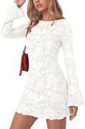 Women's Floral Long Sleeve Mesh Bodycon Mini Dress - Fall Date Night
