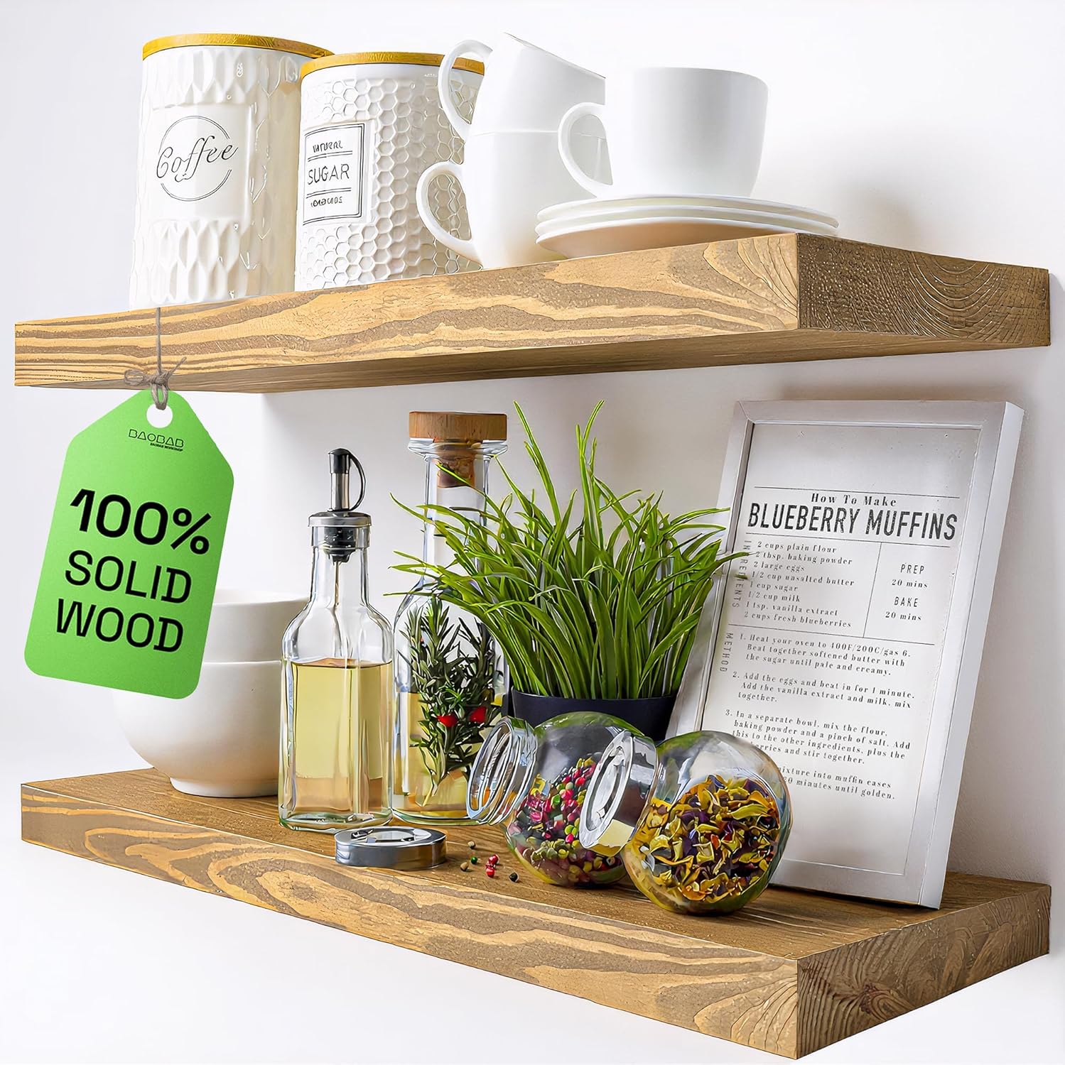 Natural Wood Floating Shelves for Wall - Stylish Storage Solution
