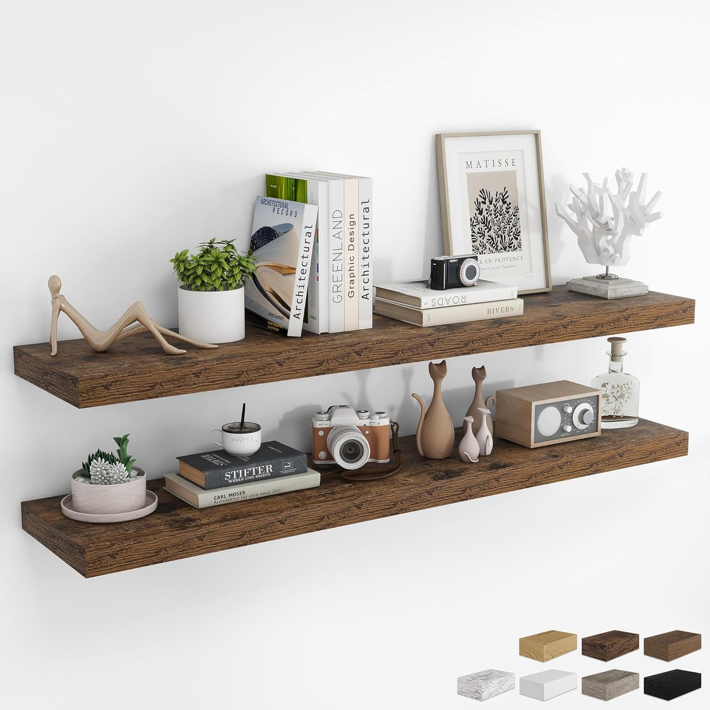 RICHFOCUS 55Inch Floating Shelves for Wall - Rustic Wood Style