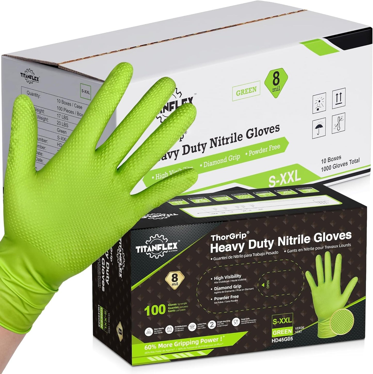 TitanFlex Heavy Duty Green Nitrile Gloves for Industrial Use