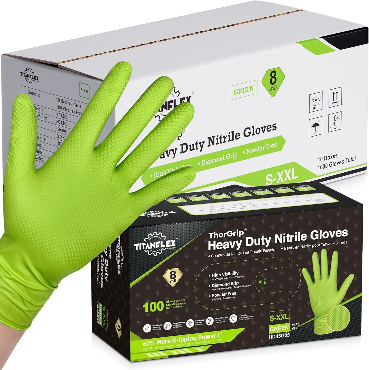 TitanFlex Heavy Duty Green Nitrile Gloves for Industrial Use