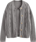 LILLUSORY Women's Cable Knit Button Up Cardigan - Cozy Fall Staple