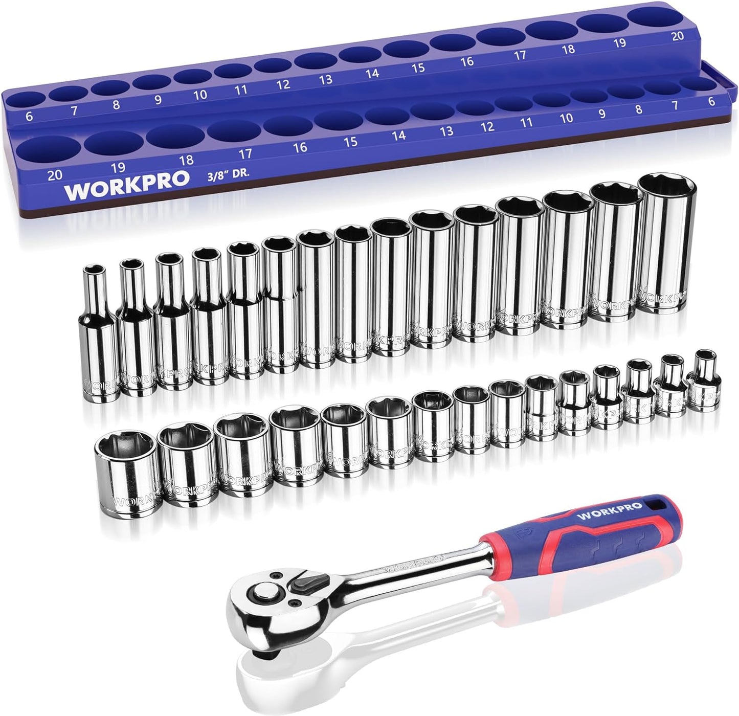 WORKPRO 32-Piece Metric Socket Set with Ratchet and Organizer