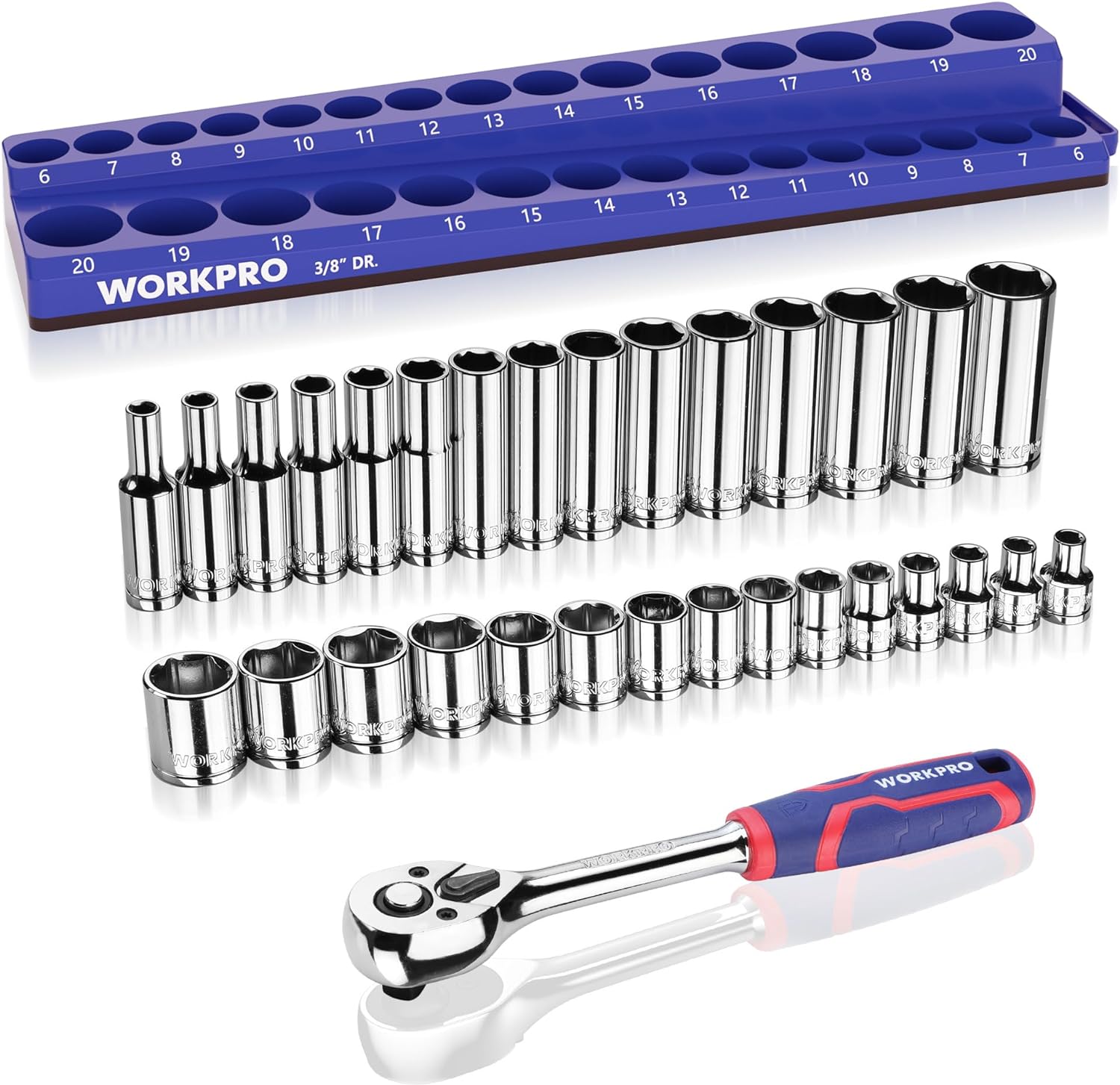 WORKPRO 32-Piece Metric Socket Set with Ratchet and Organizer