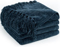 Chenille Throw Blanket 50in x 60in Navy Blue - Soft Fringe Throw