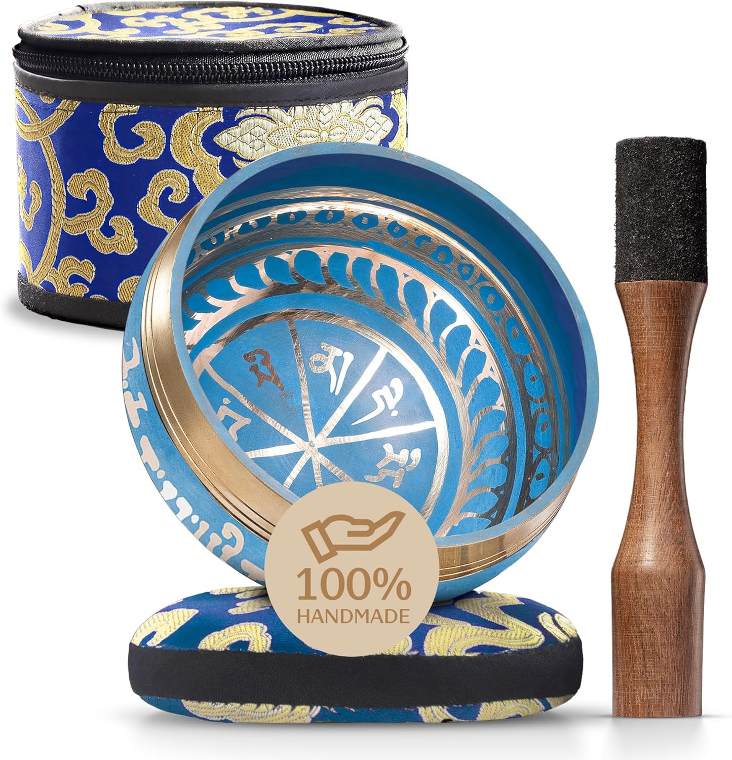 Handmade Tibetan Etched Singing Bowl Set for Meditation Therapy