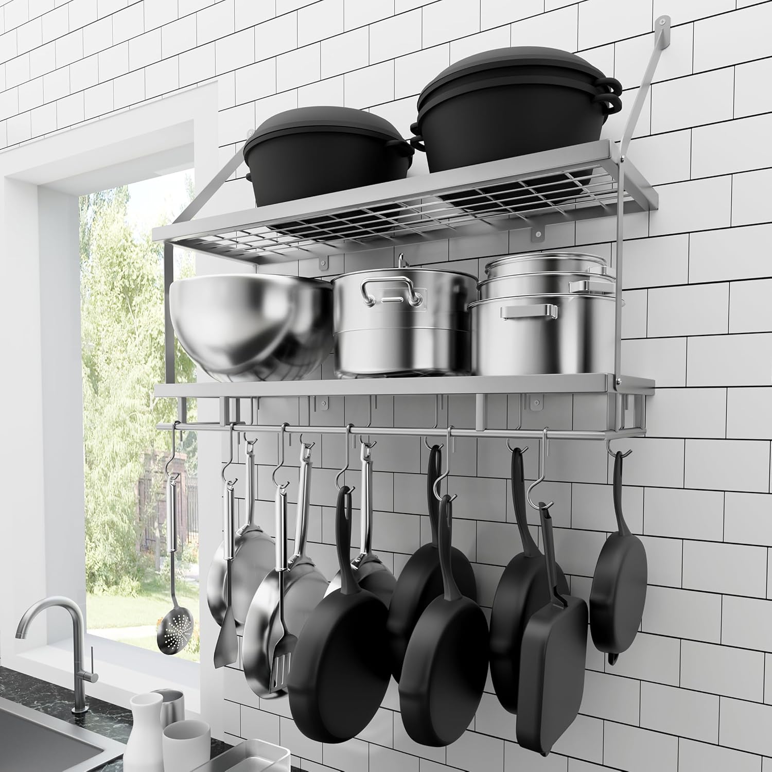 30-Inch Silver Gray Pot Rack for Modern Kitchen Organization
