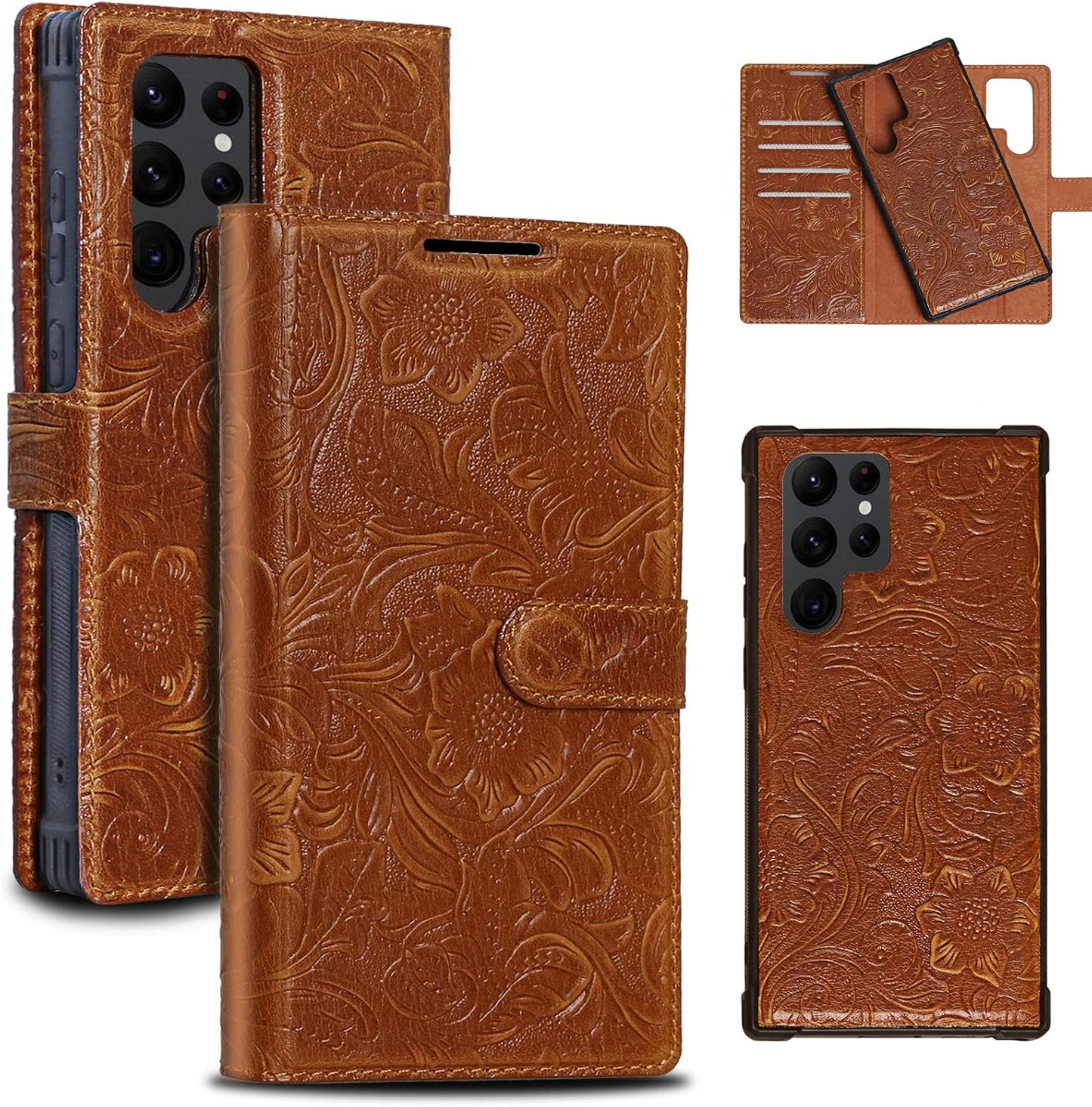 Genuine Leather Wallet Case for Samsung Galaxy S22 Ultra with RFID