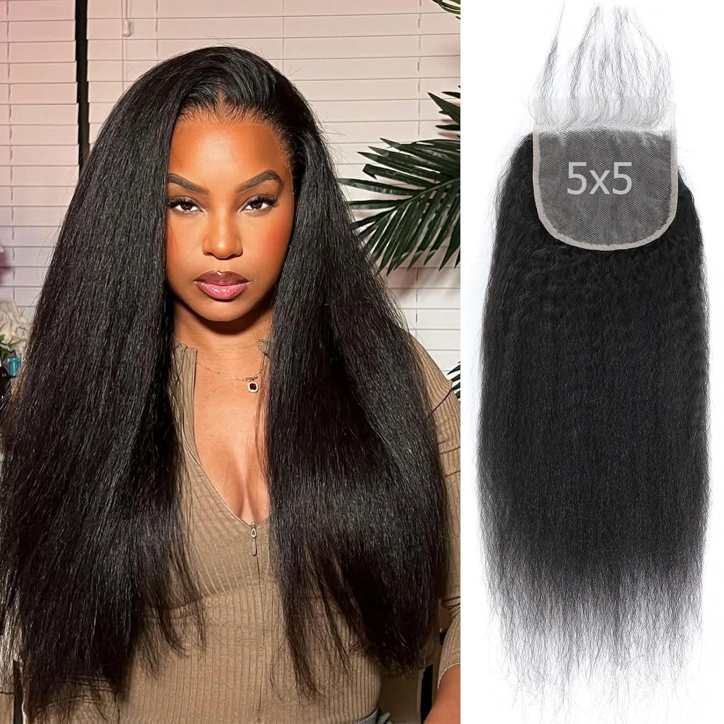 Kinky Straight Hair Closure 5x5 HD Lace for Natural Look